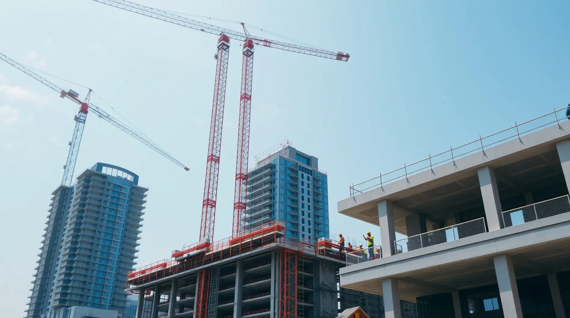 General contracting team coordinating an active multi-story construction site