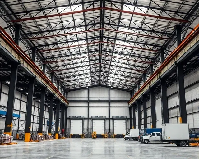Organized warehouse prepared for inspection and construction material dispatch